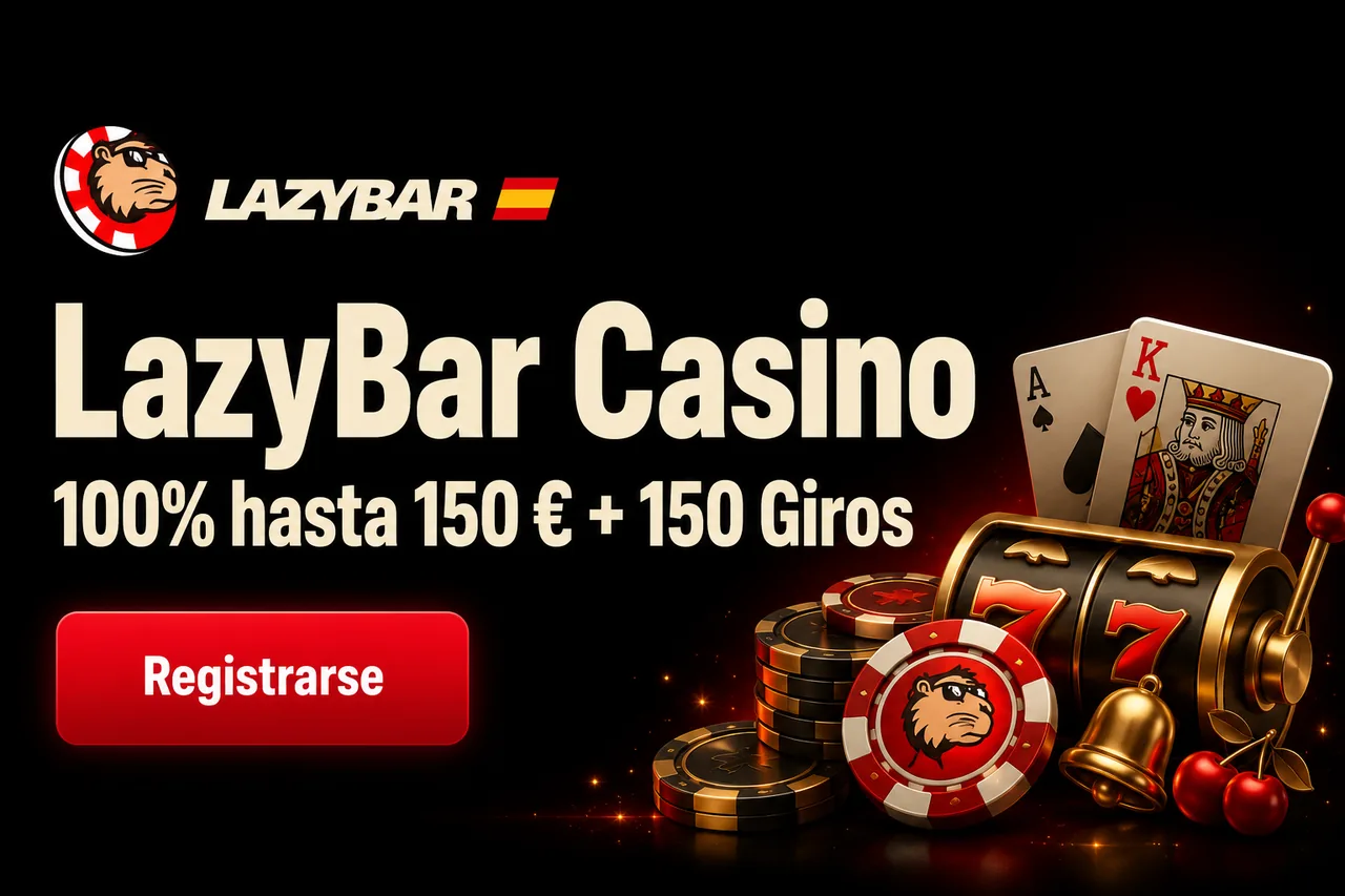 Lazybar Casino España 2026: bono de bienvenida 100% hasta 150 euros y 150 giros gratis